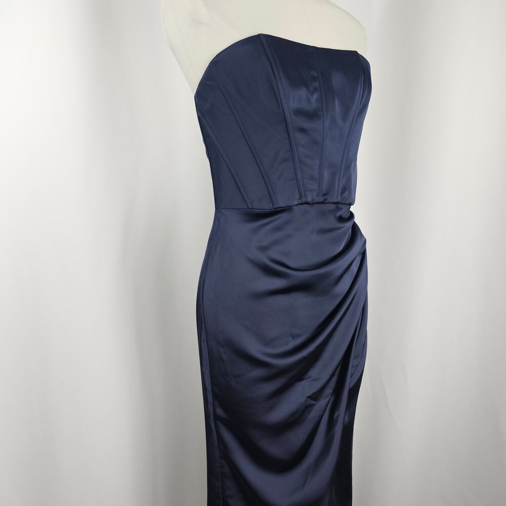 After Six Blue Satin Corset Draped Column Skirt Formal Maxi Dress Size 2R NWT - Picture 6 of 15